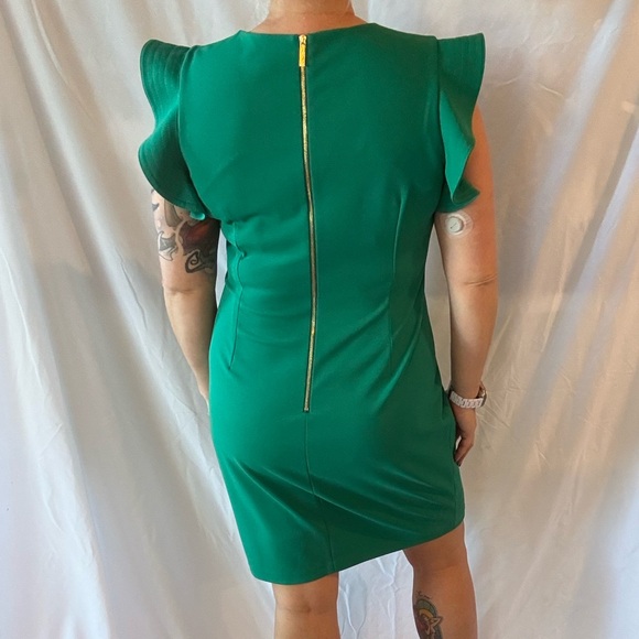 Calvin Klein Green Mini Dress with Ruffle Sleeves - Picture 4 of 4